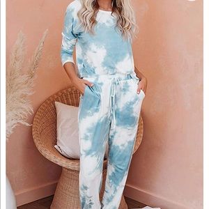 Tie Dye Pajama Loungewear set. Blue & white Small